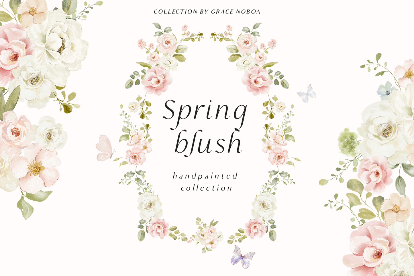 Watercolor spring blush flowers collection