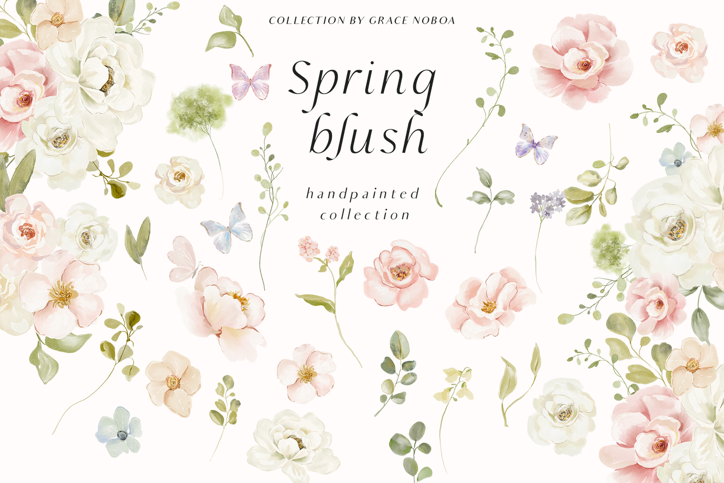 Watercolor spring blush flowers collection