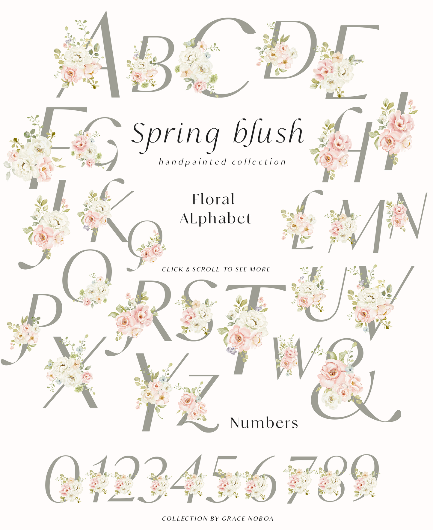 Watercolor spring blush flowers collection