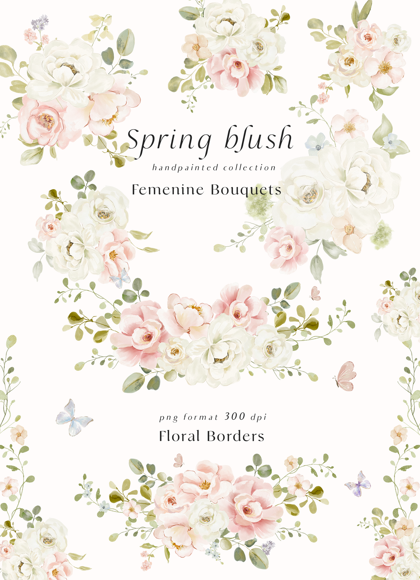 Watercolor spring blush flowers collection