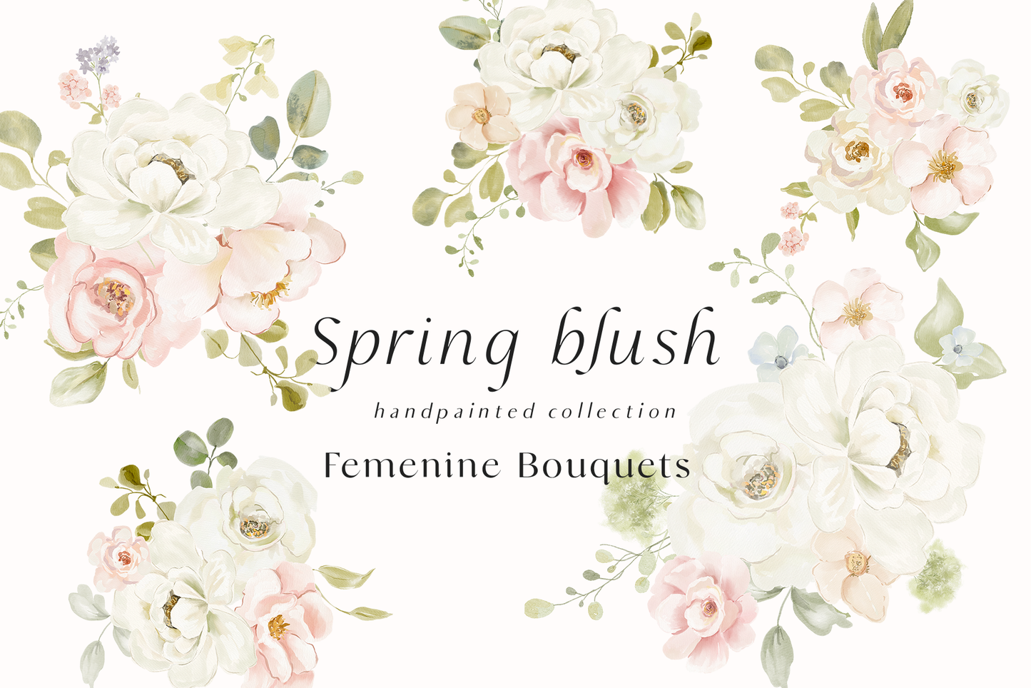 Watercolor spring blush flowers collection