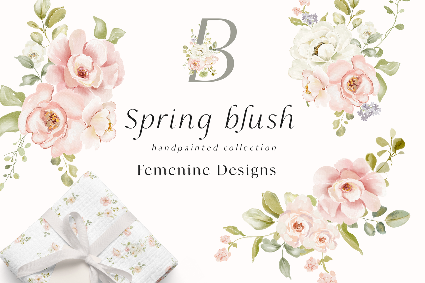 Watercolor spring blush flowers collection