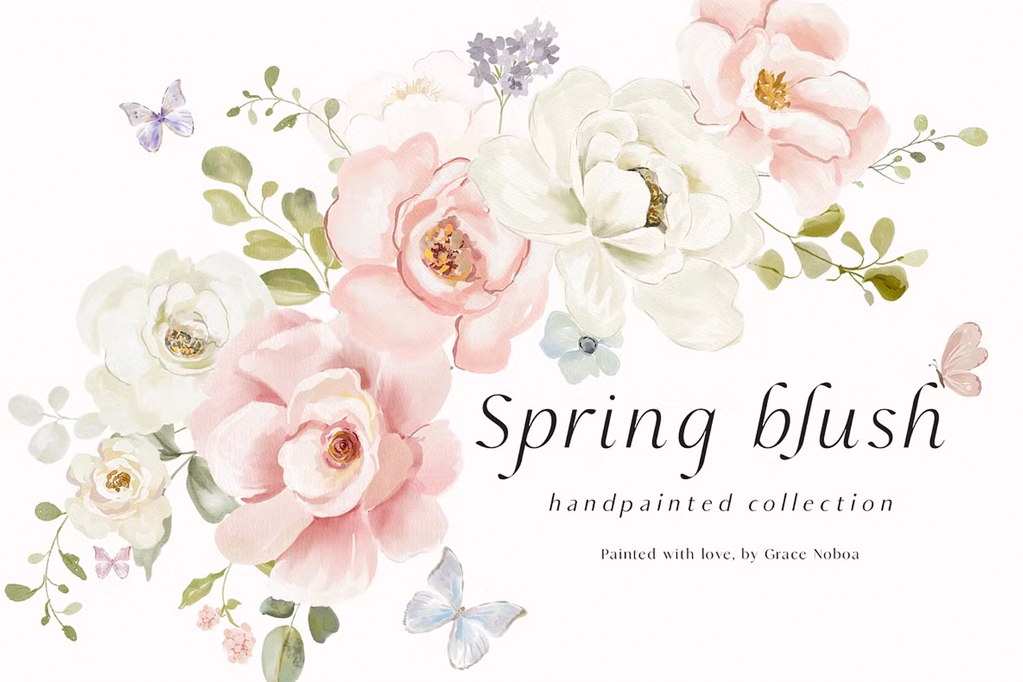 Watercolor spring blush flowers collection