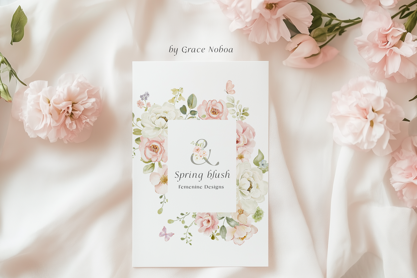 Watercolor spring blush flowers collection