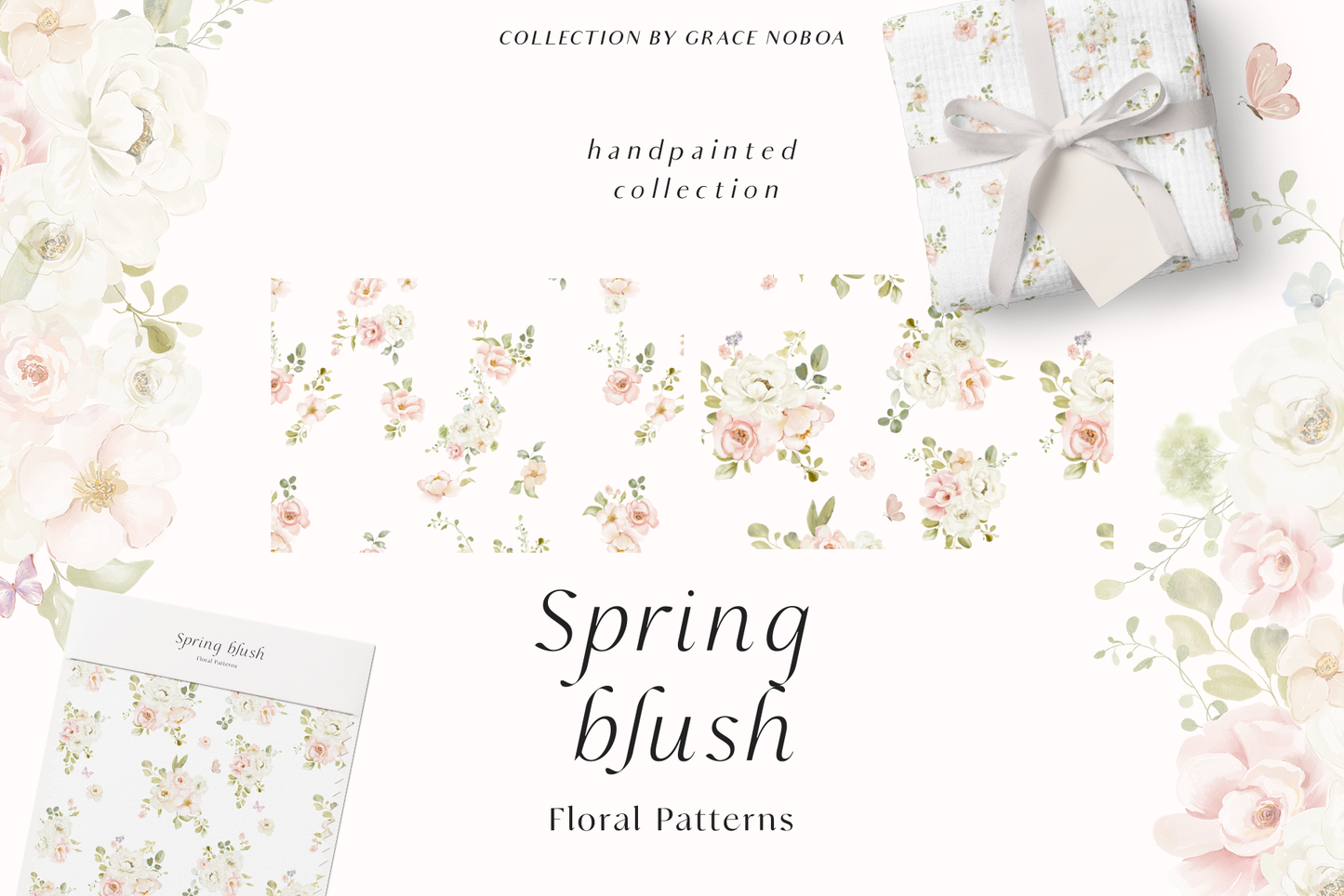 Watercolor spring blush flowers collection